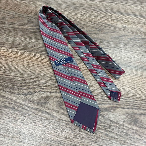 Polo Ralph Lauren Grey w/ Red Stripe Skinny Tie - Picture 2 of 5